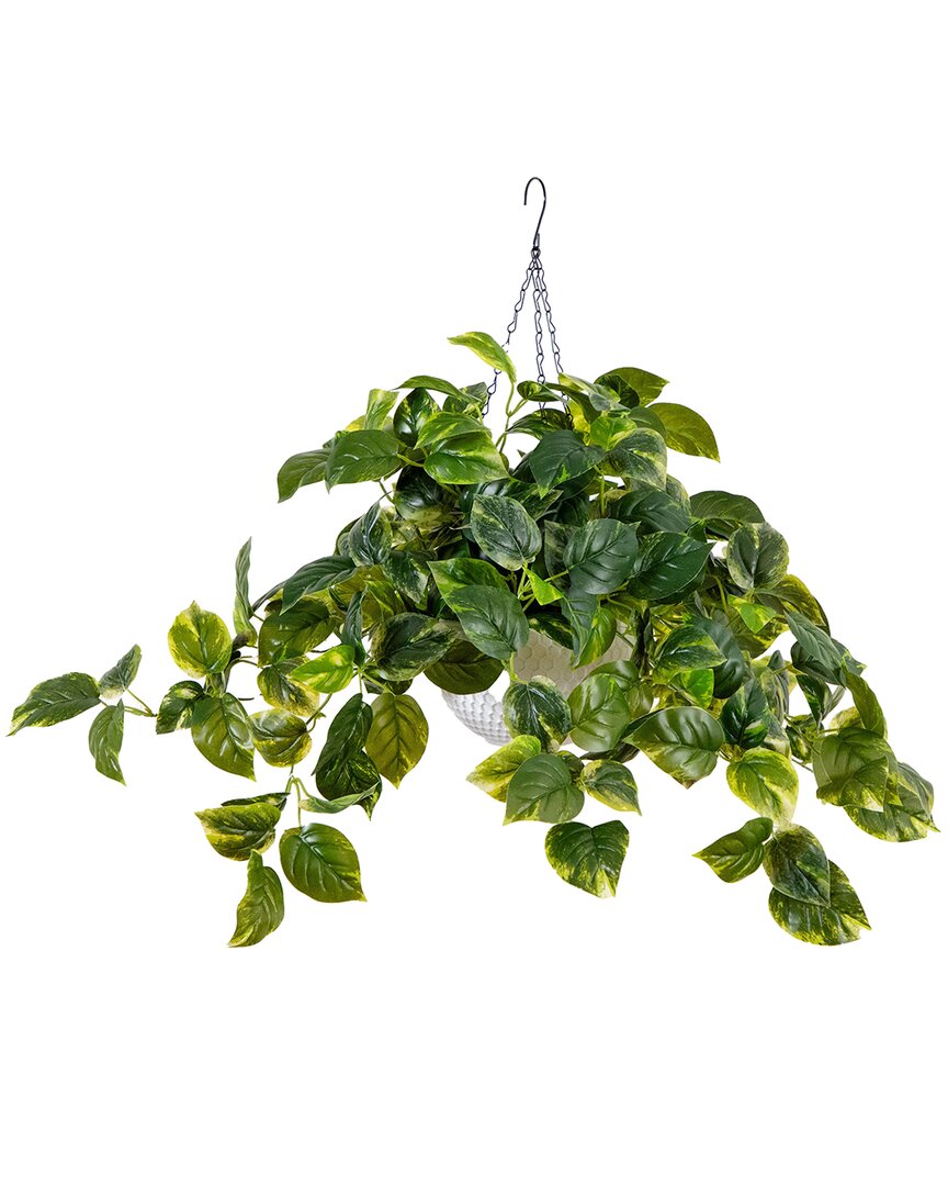 Nearly Natural Indoor/outdoor Uv-resistant Artificial Pothos With 50 Warm White Led Lights In Hangin In Green