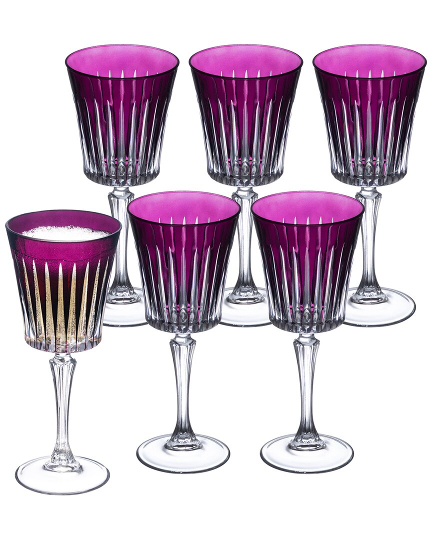 Barski Set Of 6 White Wine Glasses In Purple