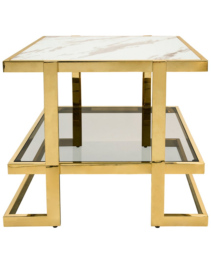 Sagebrook Home Metal/marble Glass Side Table In Gold