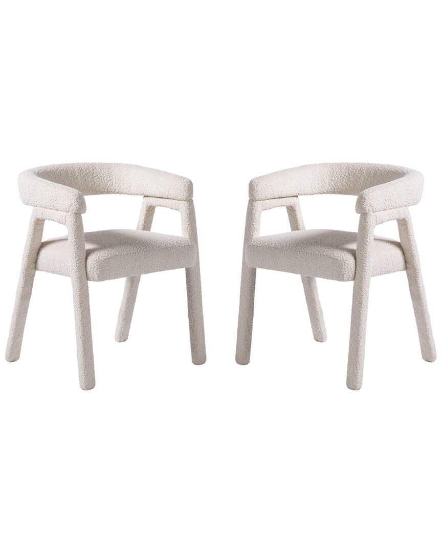 Walker Edison Set Of 2 Modern Boucle Rounded Back Dining Chairs In White