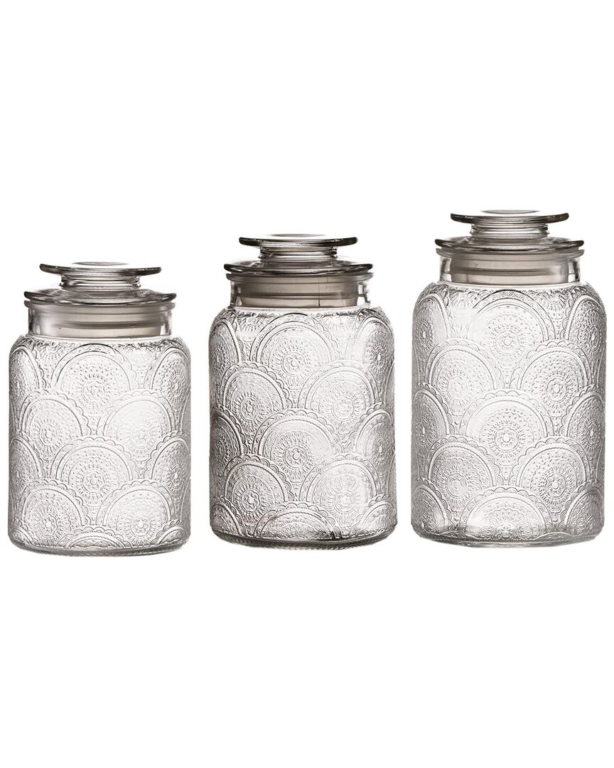 American Atelier 3-Piece Set Bing Cherries Square Clear Glass Jars