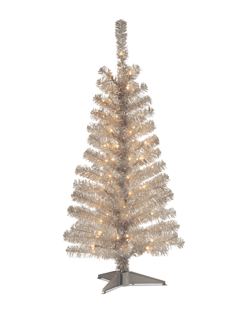 National Tree Company National Tree 4ft Silver Tinsel Tree With Clear Lights