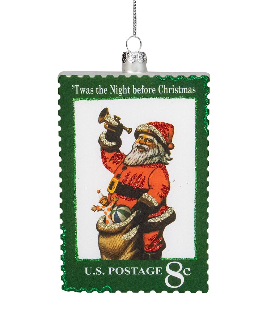 Northern Lights Dnu Unprofitable Northlight 3.5in Green Usps Santa Stamp Intwas The Night Before Christmasin Glass C In Red