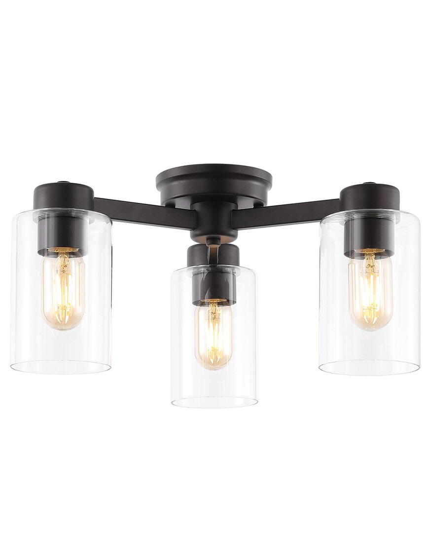 Jonathan Y Orville 3-light Farmhouse Industrial Iron Cylinder Led Semi Flush Mount In Metallic