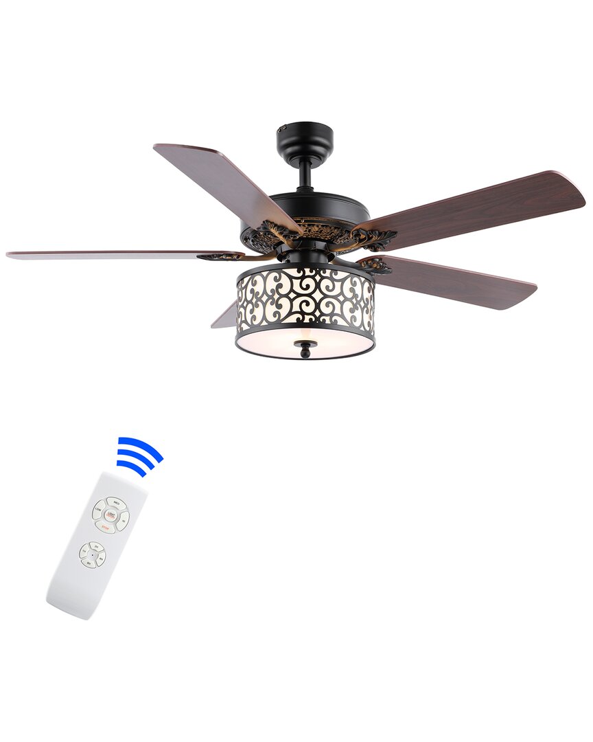 Jonathan Y Paolo 52in 3-light Scroll Drum Shade Led Ceiling Fan With Remote In Black