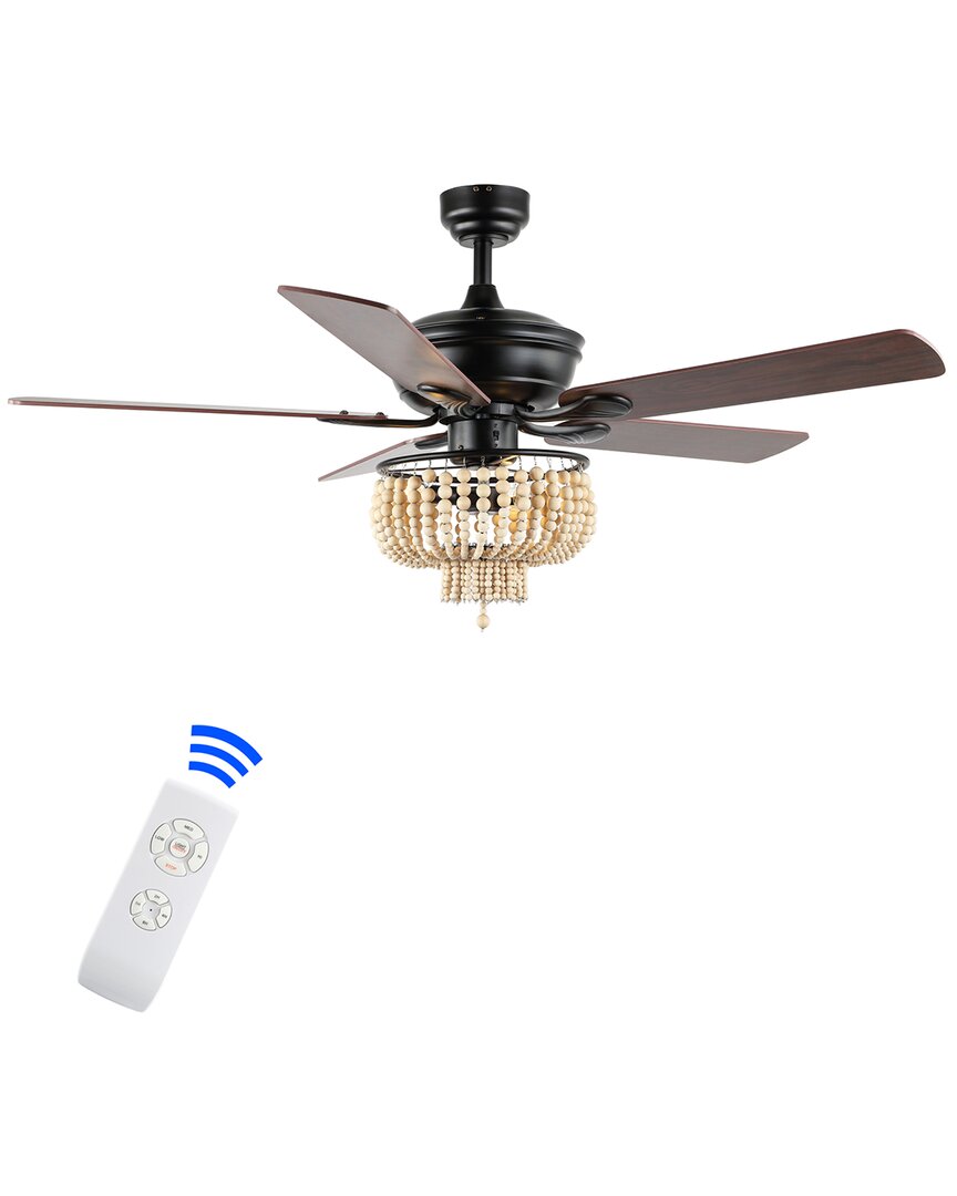 Jonathan Y Opal 52in 3-light Rustic Wood Bead Shade Led Ceiling Fan With Remote In Black