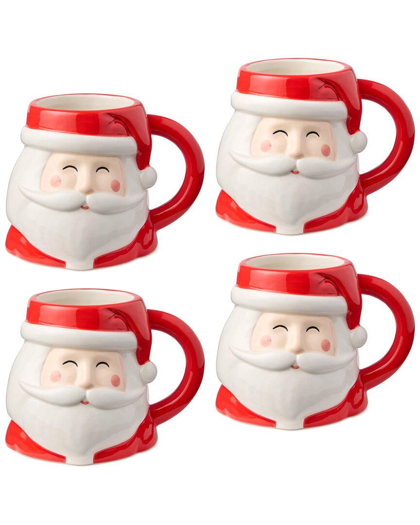 Certified International Set Of 4 Christmas Whimsy Santa 3d Mugs In Red