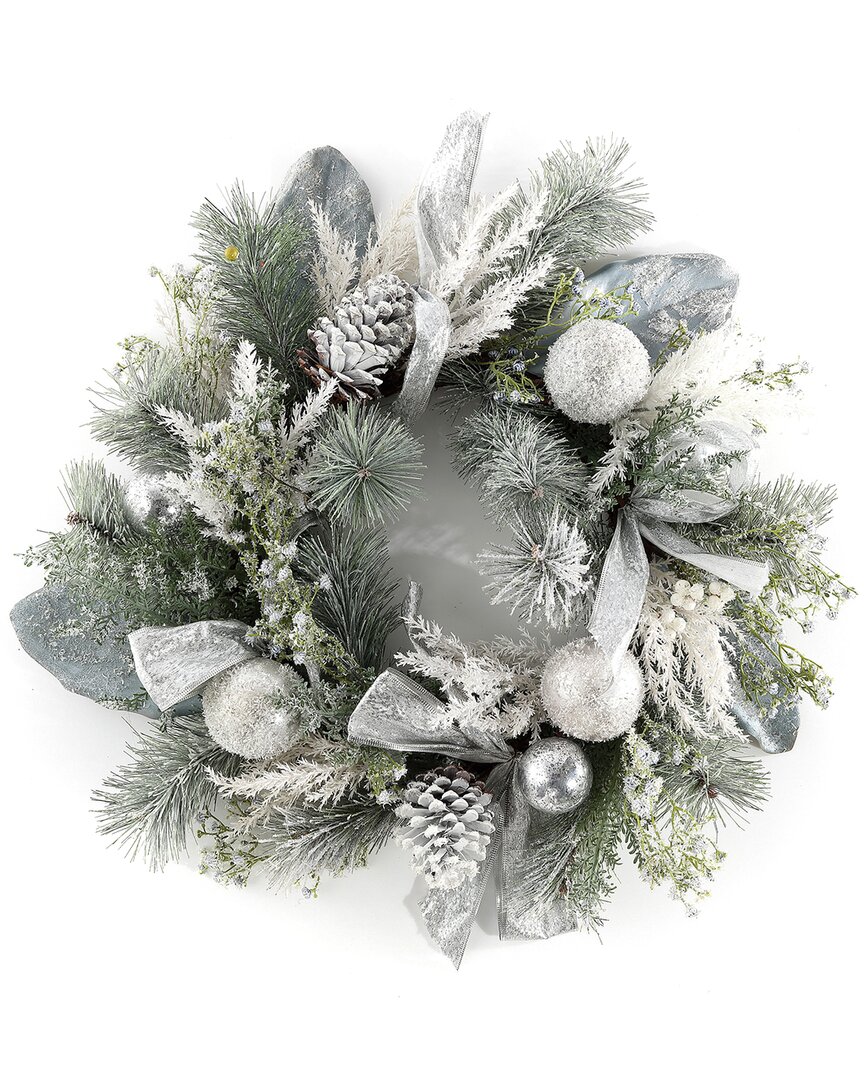 Safavieh Faux 26 Inch Frosted Pine Wreath W/ Ornaments