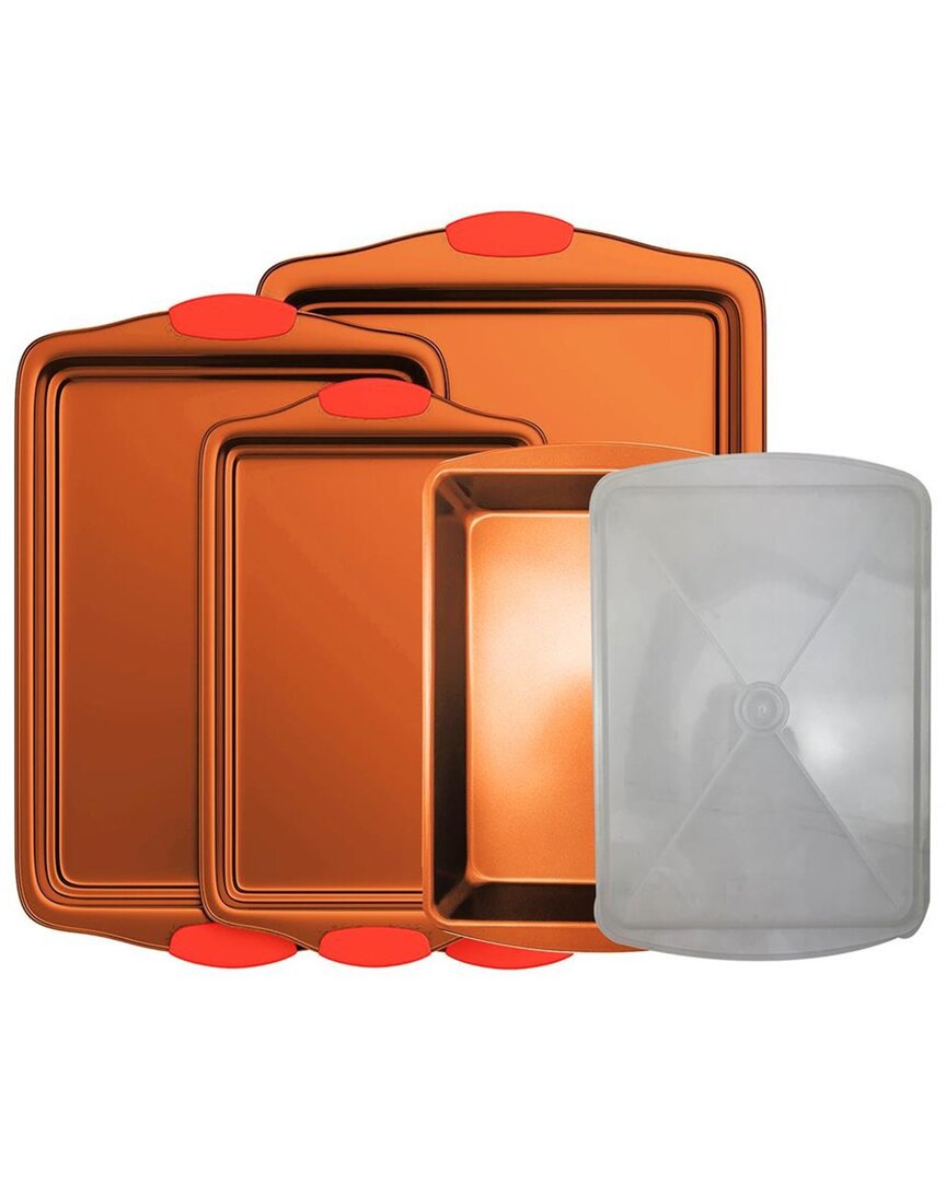 Nutrichef 5pc Professional Home Kitchen Bake Pan Set In Orange