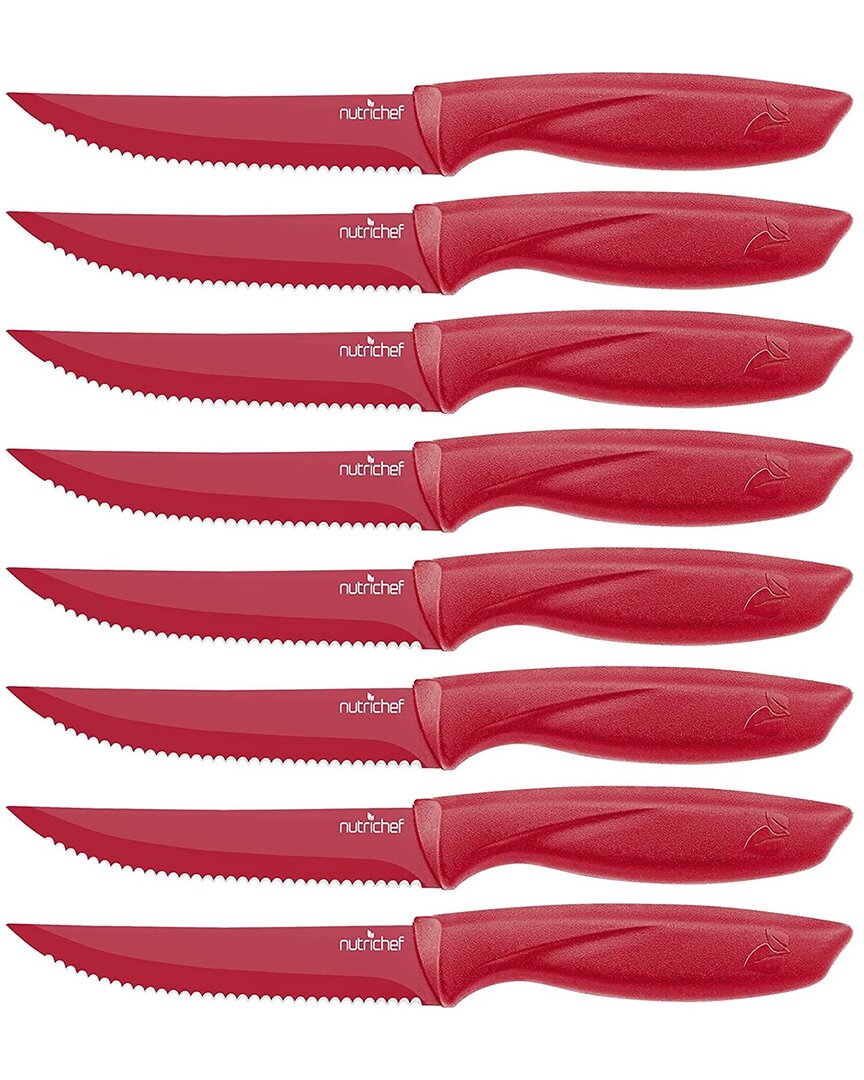 Nutrichef 8pc Red Steak Knife Set In Red