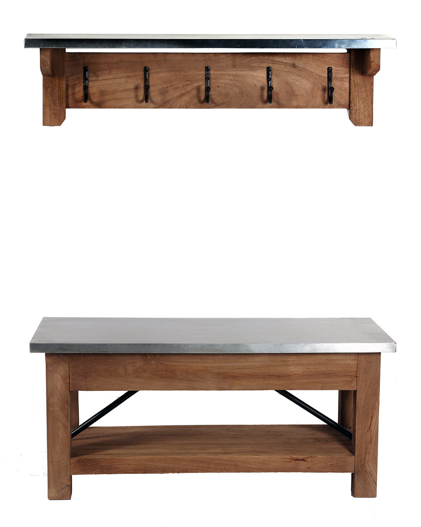 Alaterre Millwork 40in Wood And Zinc Metal Bench With Coat Hook Shelf
