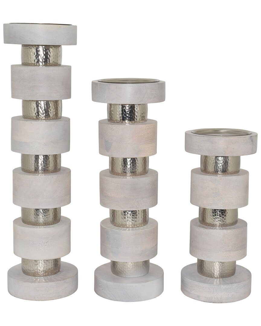 Elevarre Set Of 3 Hollis Wooden Candle Sticks