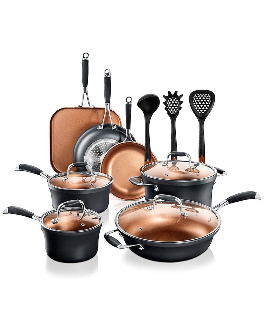 Nutrichef 14pc Copper/non-stick Cookware Set In Gold