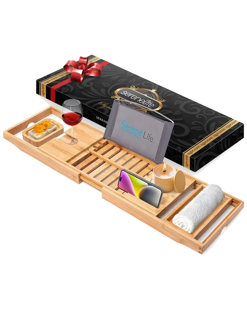Serenelife Bamboo Bathtub Caddy In Brown