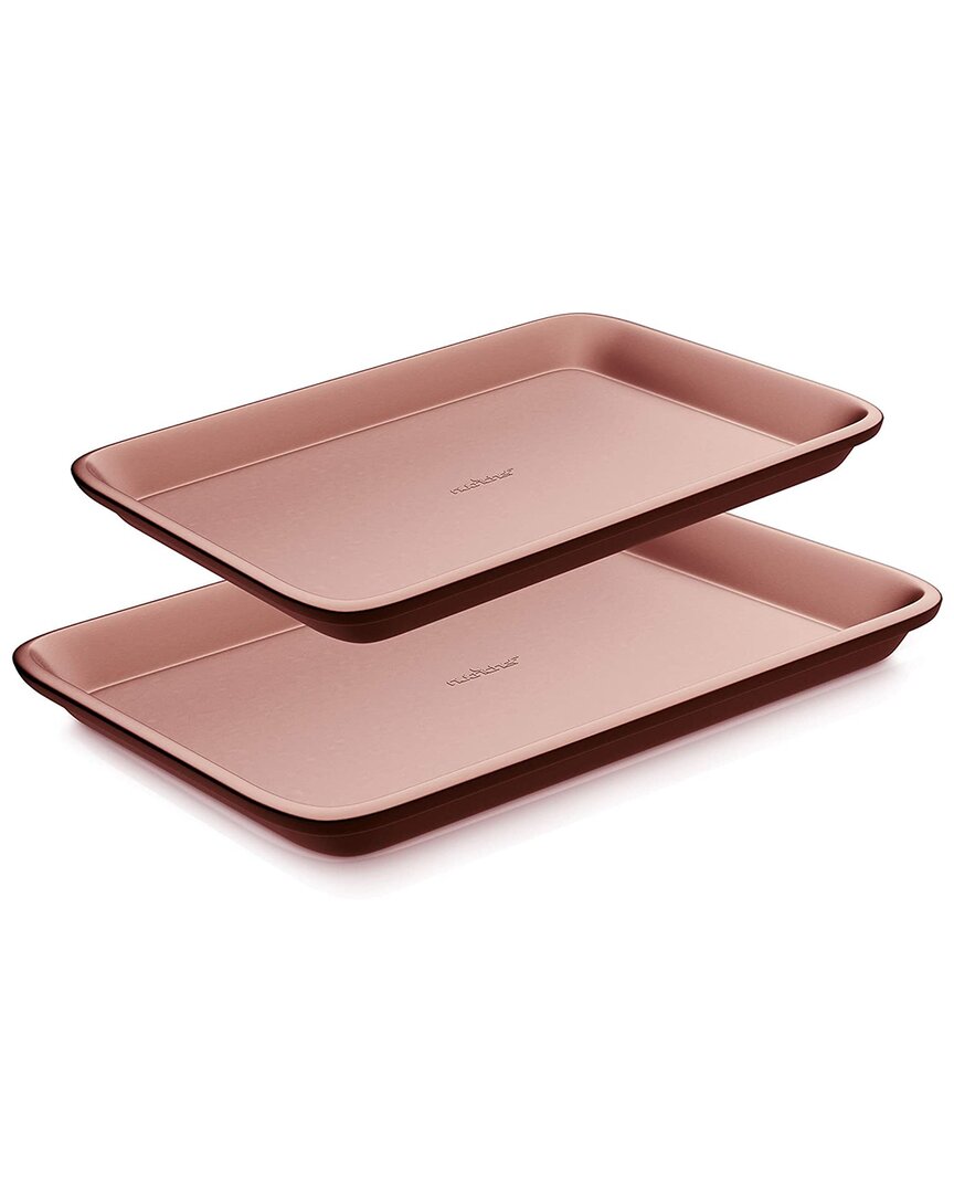 Nutrichef Rose Gold Cookie Sheets (set Of 2) In Gold