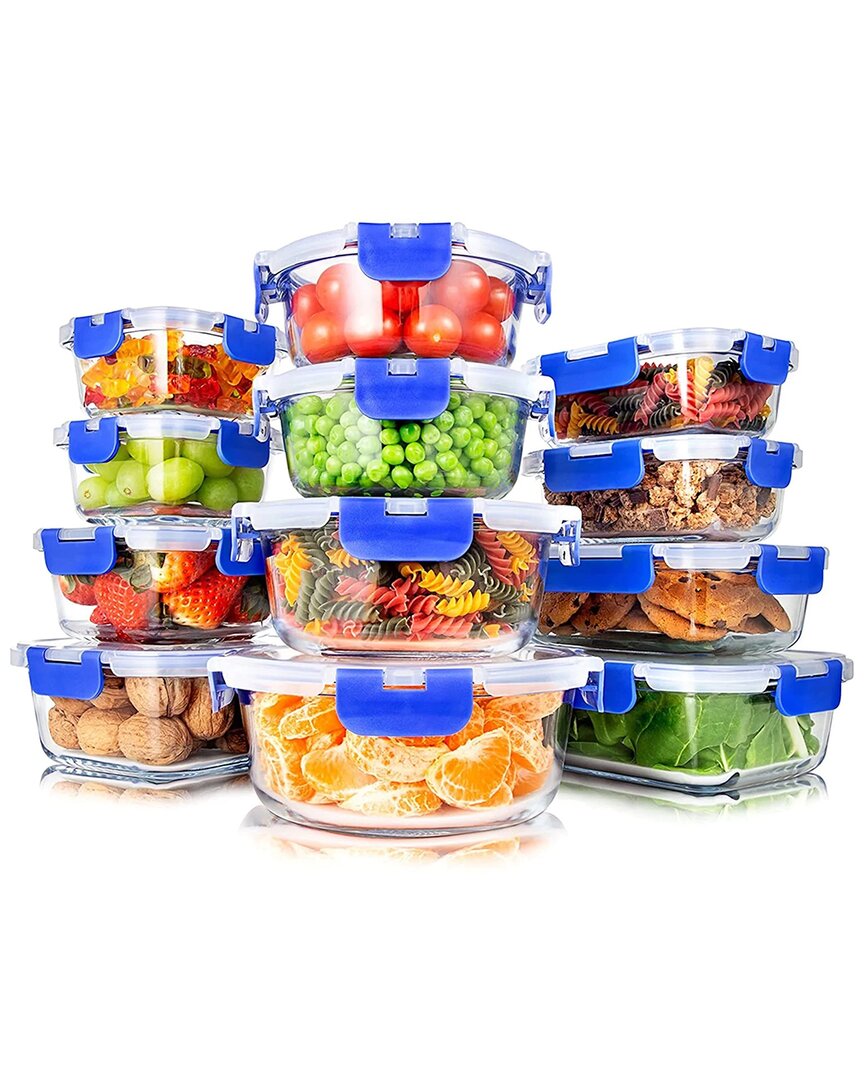 Serenelife 24pc Blue Glass Food Storage Container Set
