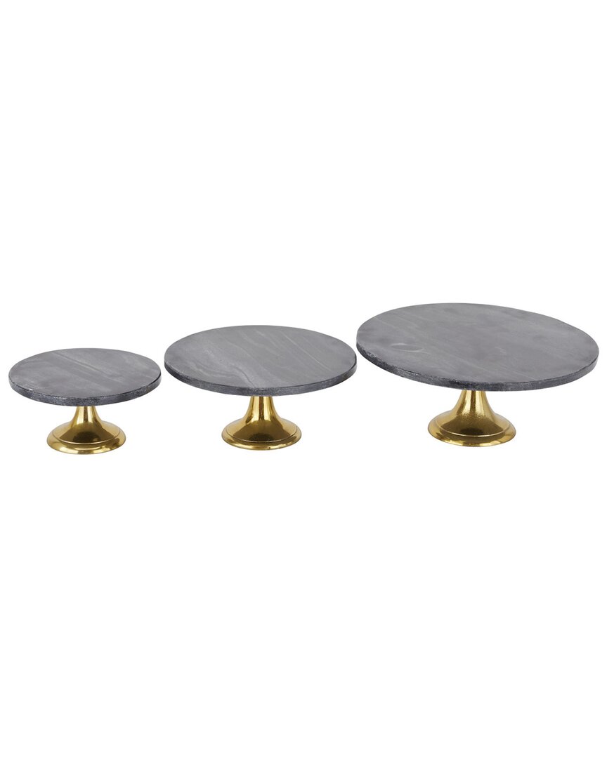 Peyton Lane Set Of 3 Black Aluminum Cake Stand With Gold Base