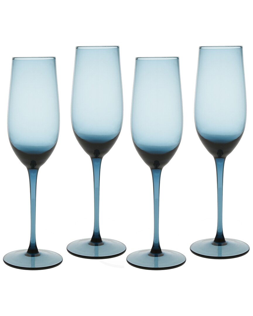 Fortessa Set Of 4 Gala Glass Blue Champagne Flutes In Blue