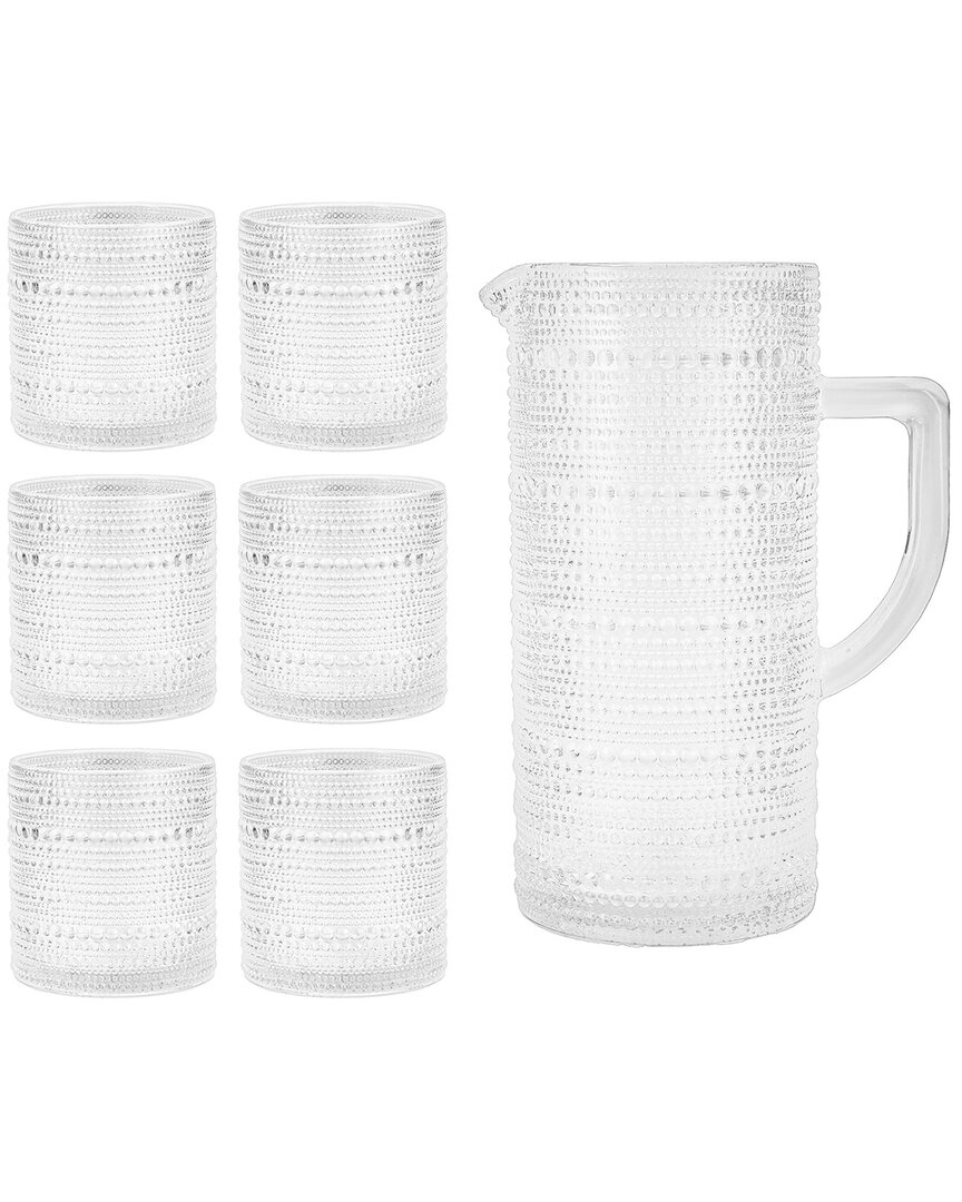 Fortessa Jupiter Beaded Glass Pitcher With 6 Double Old Fashioned Glasses, Set Of 7