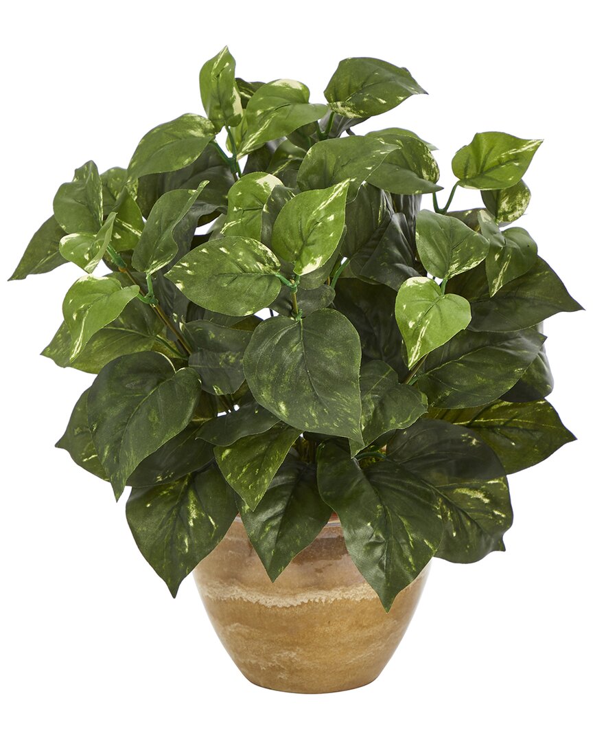 Nearly Natural 14in Pothos Artificial Plant In Ceramic Planter In Green