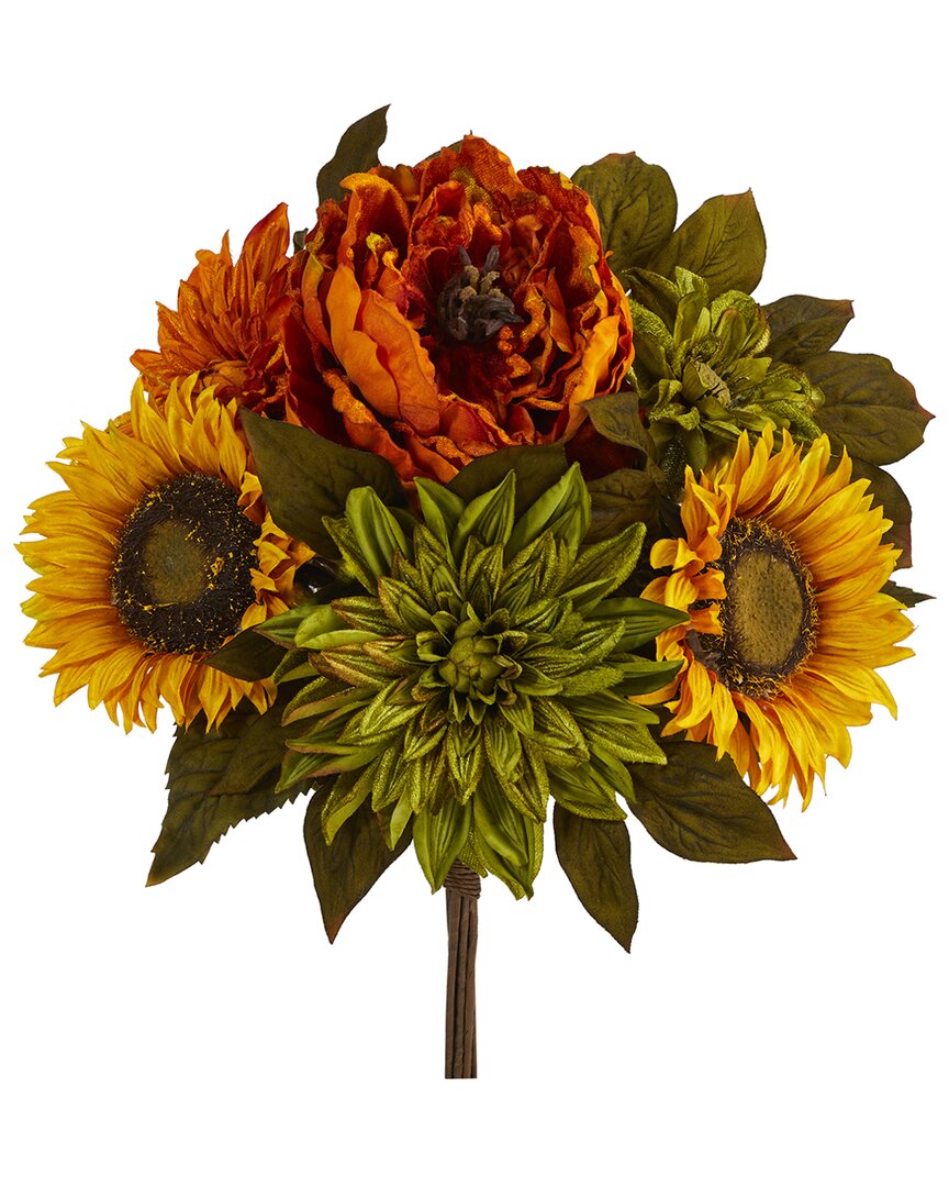 Nearly Natural Set Of 2 Peony Sunflower Artificial Flowers In Multi
