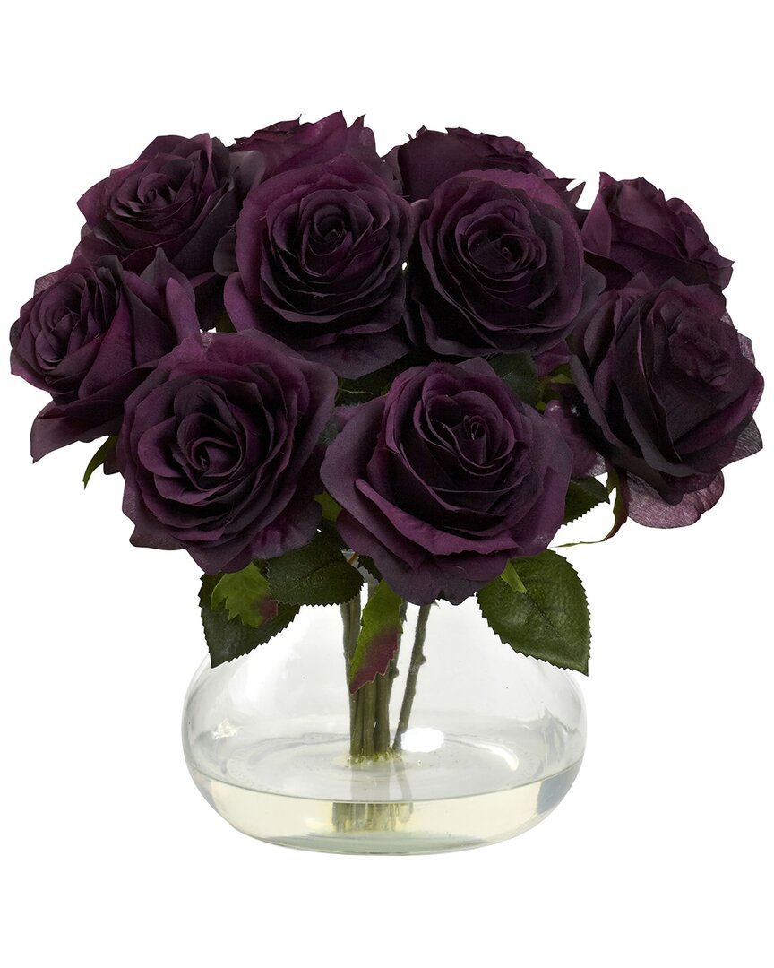 Nearly Natural Rose Arrangement With Vase In Purple