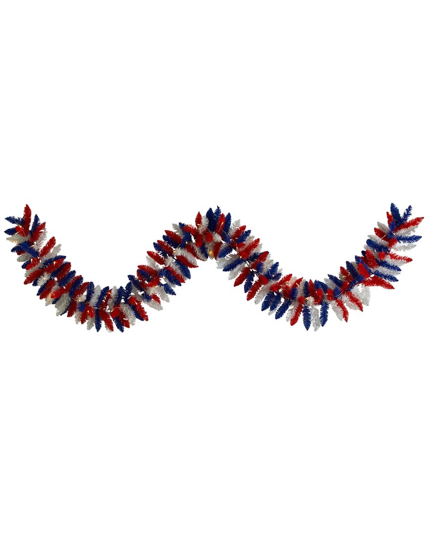 Nearly Natural 9' Patriotic American Flag Themed Artificial Garland With 50 Warm Led Lights In Multi