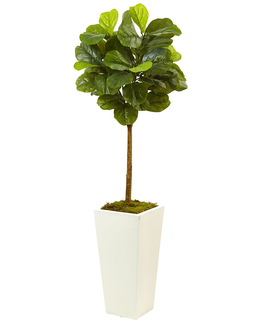 Nearly Natural 4ft Fiddle Leaf Artificial Tree In Tower Planter In Green