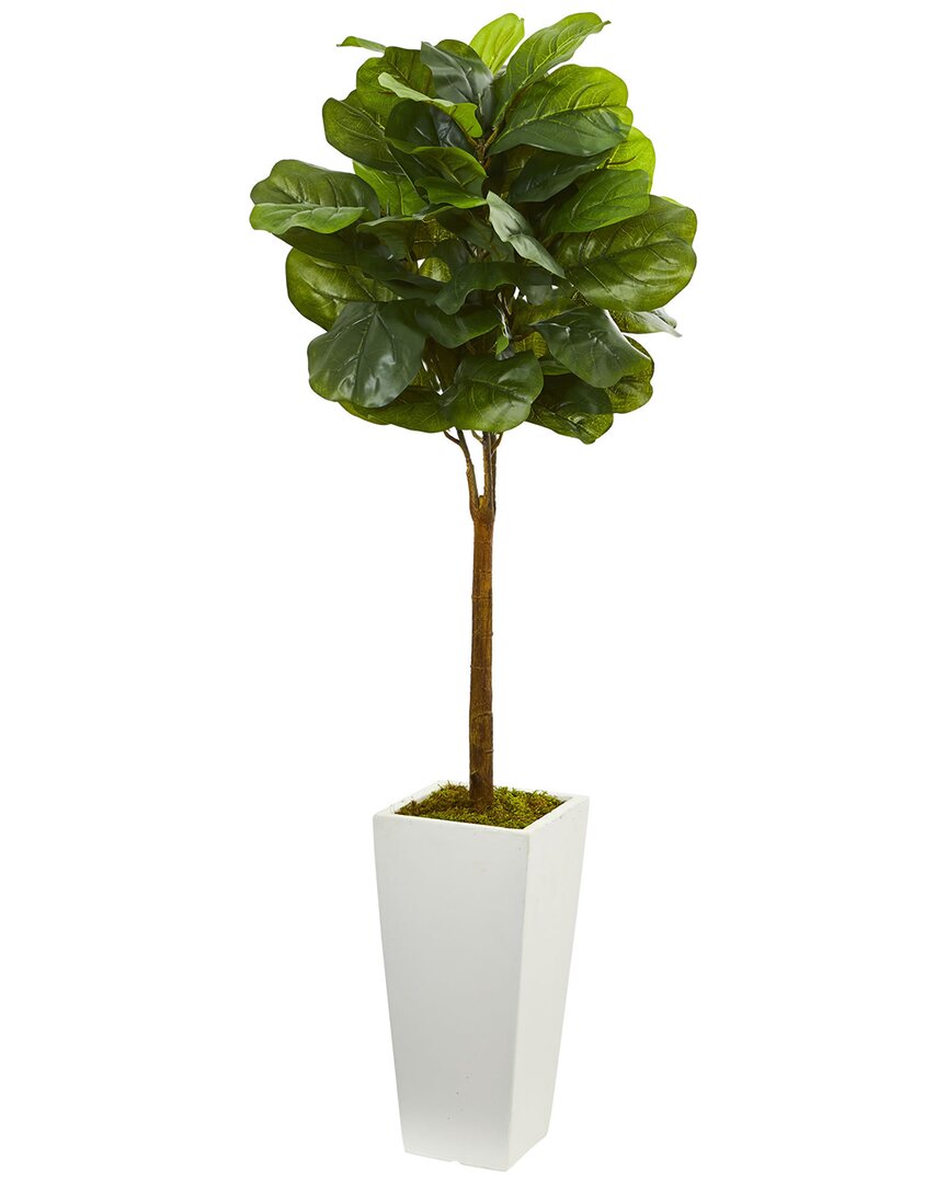 Nearly Natural 4ft Fiddle Leaf Artificial Tree In Tower Planter In Green