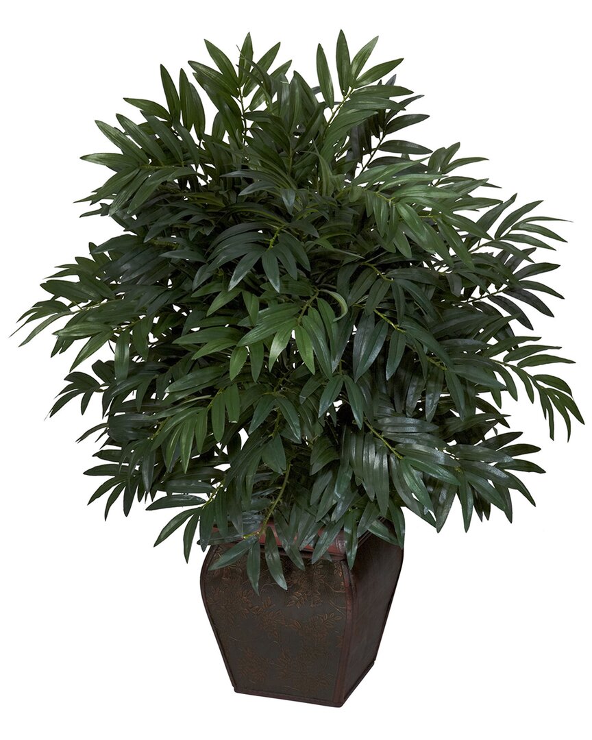 Nearly Natural Double Bamboo Palm With Decorative Planter Silk Plant In Green