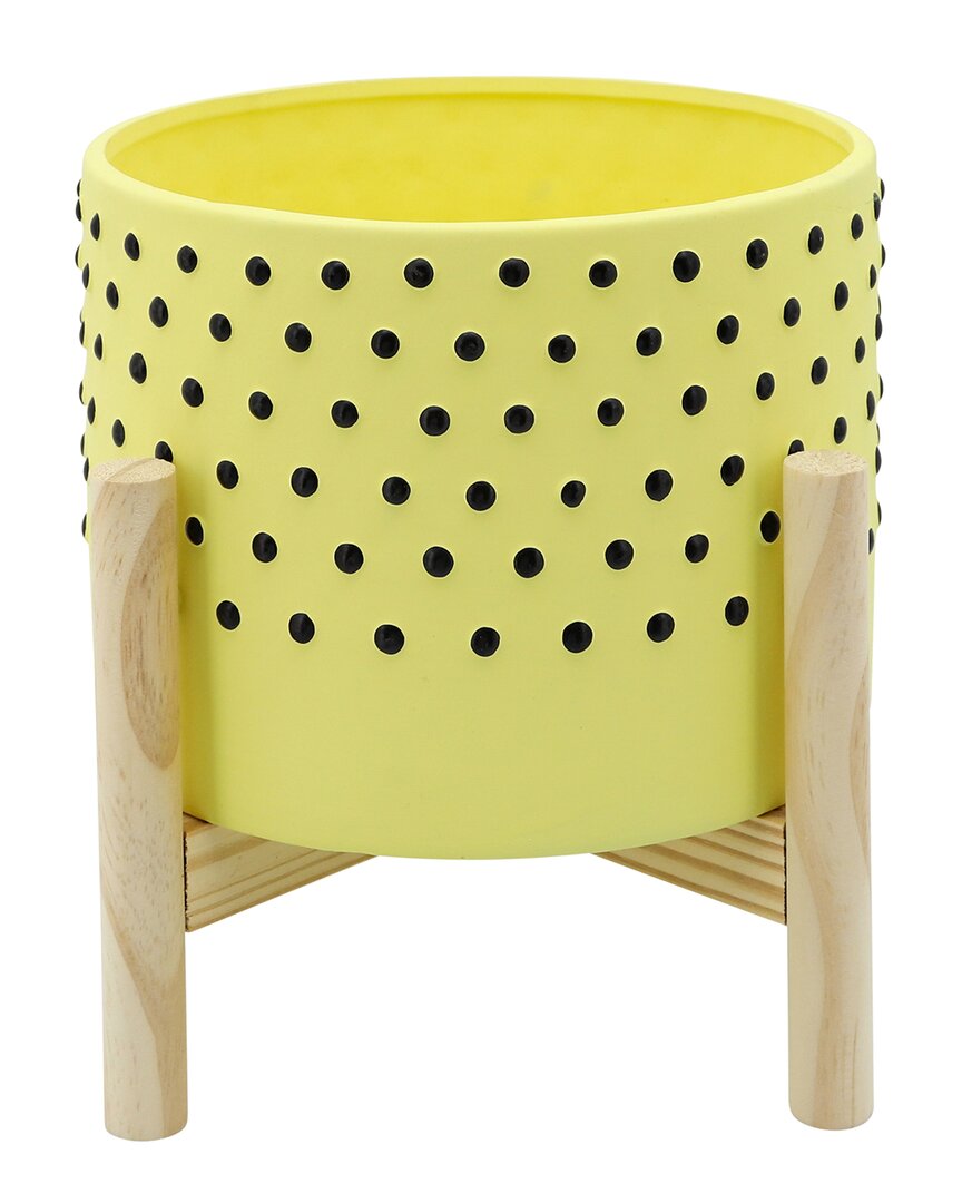 Shop Sagebrook Home Dotted Planter With Wood Stand In Yellow