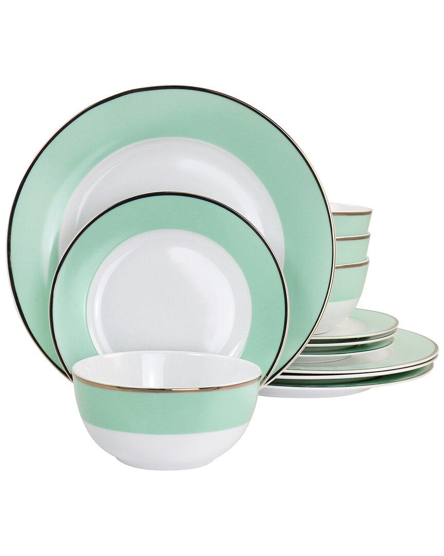Martha Stewart Gold Rimmed 12pc Fine Ceramic Dinnerware Set In Mint