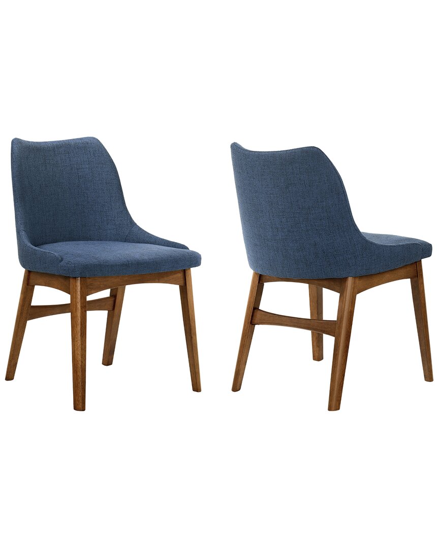 Armen Living Azalea Walnut Wood Dining Side Chairs, Set Of 2 In Blue