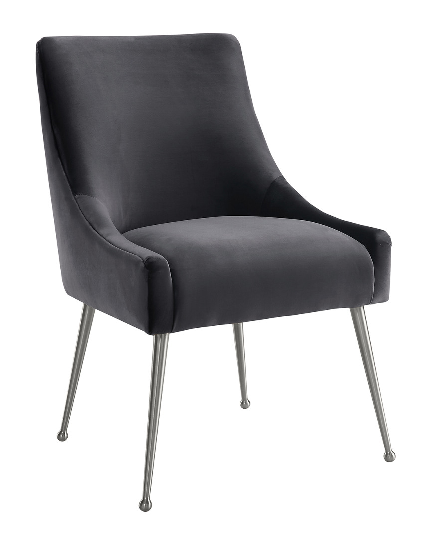 Tov Furniture Beatrix Grey Velvet Side Chair In Dark Gray/silver Leg