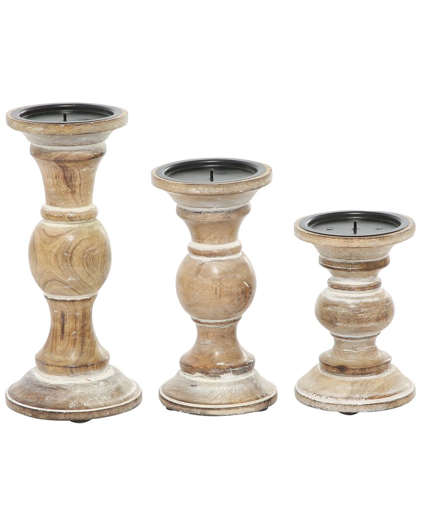 Peyton Lane Set Of 3 Traditional Solid Light Wood Candle Holder In Light Brown
