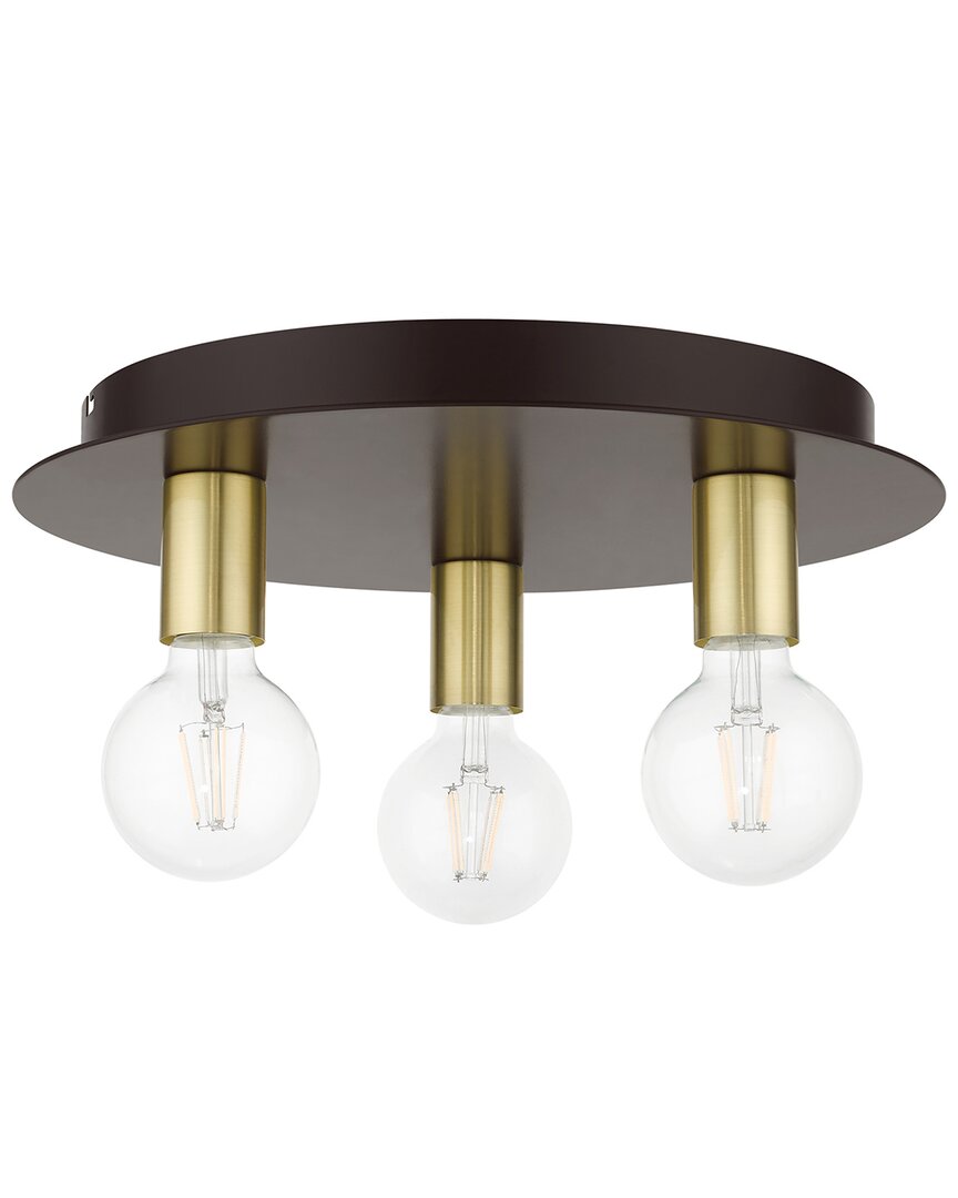 Livex Lighting Hillview Bronze 3 Light-flush Mount In Bronze