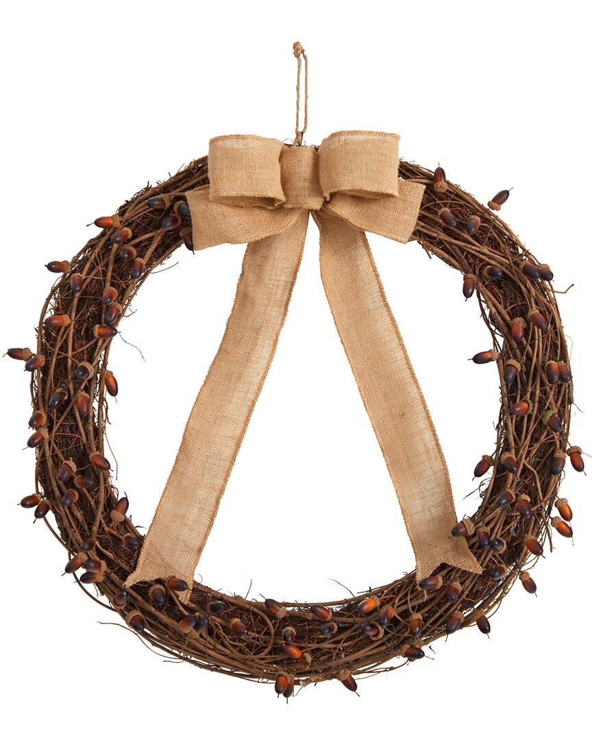 Nearly Natural Fall Acorn & Decorative Bow Autumn Wreath 30in In Brown