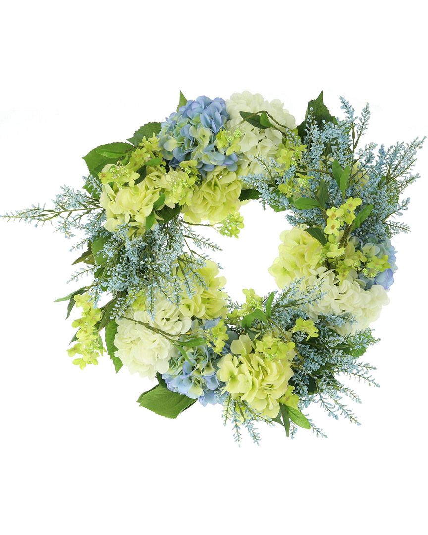 Creative Displays 24in Green, Blue And White Mixed Floral Wreath In Multicolor