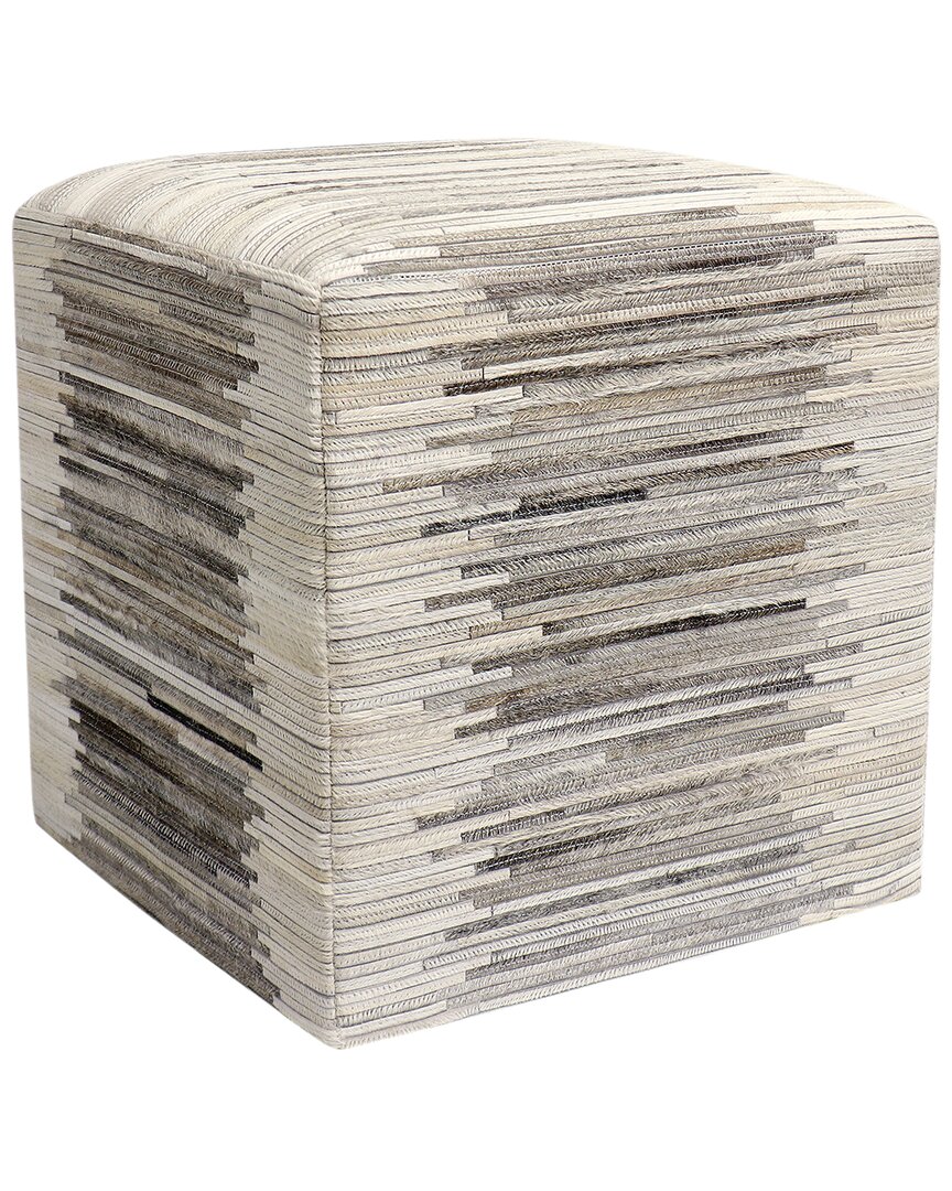 Pasargad Home Galaxy Cowhide Pouf Ottoman In Silver