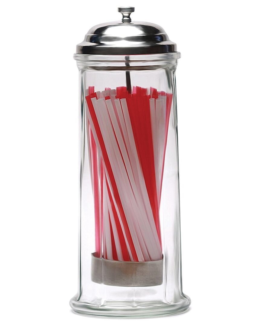 Circleware Clear Glass Straw Holder With Chrome Color Lid