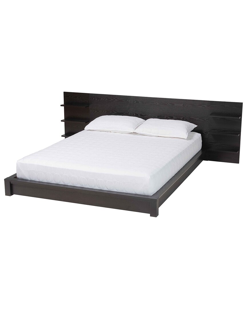 Baxton Studio Elina Modern Wood Queen Size Platform Bed With Built-in Shelves