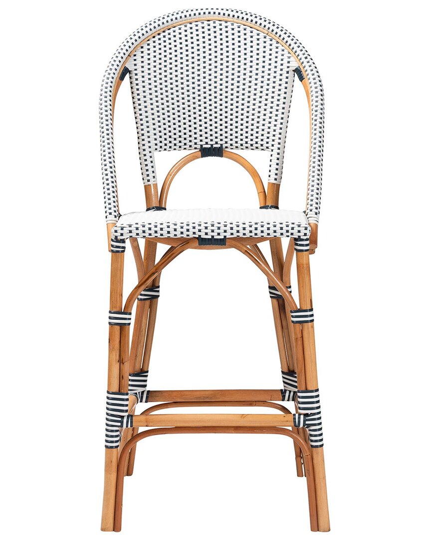 BAXTON STUDIO BAXTON STUDIO GENICA CLASSIC FRENCH TWO-TONE WEAVING & RATTAN BAR STOOL 