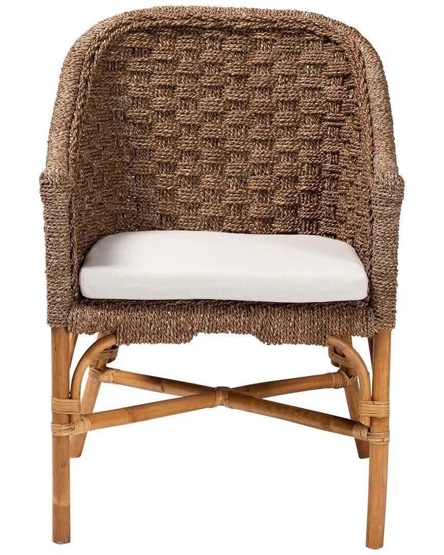 Baxton Studio Luis Bohemian Seagrass & Rattan Arm Chair