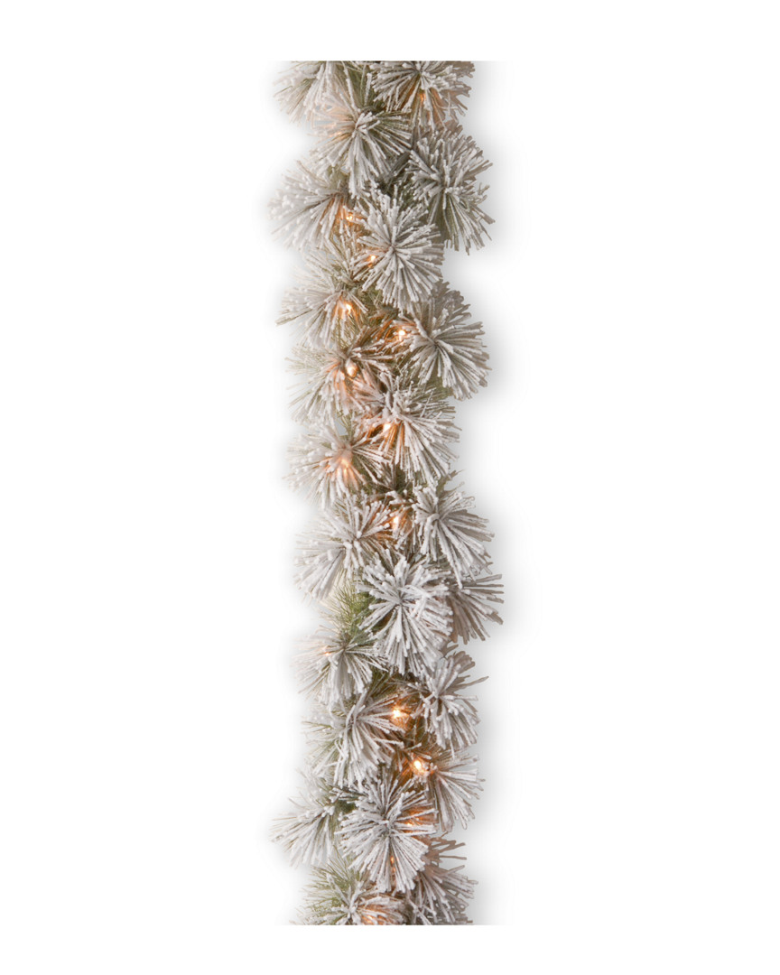 National Tree Company 9ft Snowy Bristle Pine Garland With 70 Clear Lights