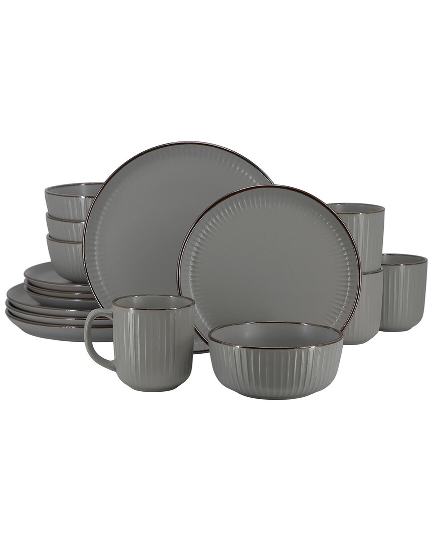Elama Leo Dark Grey 16pc Stoneware Dinnerware Set