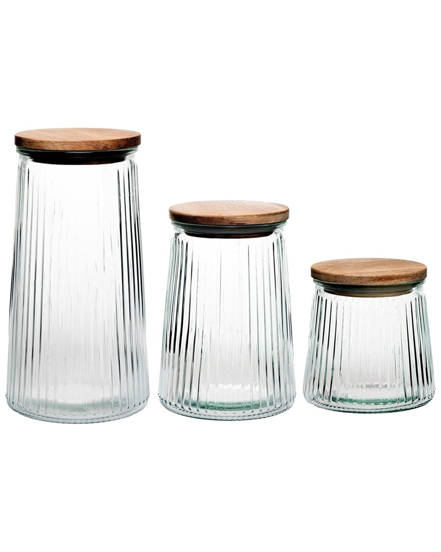 Jay Imports Jay Import Company Set Of 3 Glass Canisters With Wooden Lids In Transparent