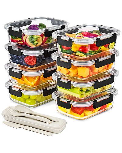 Set of 8 Glass Meal Prep Containers