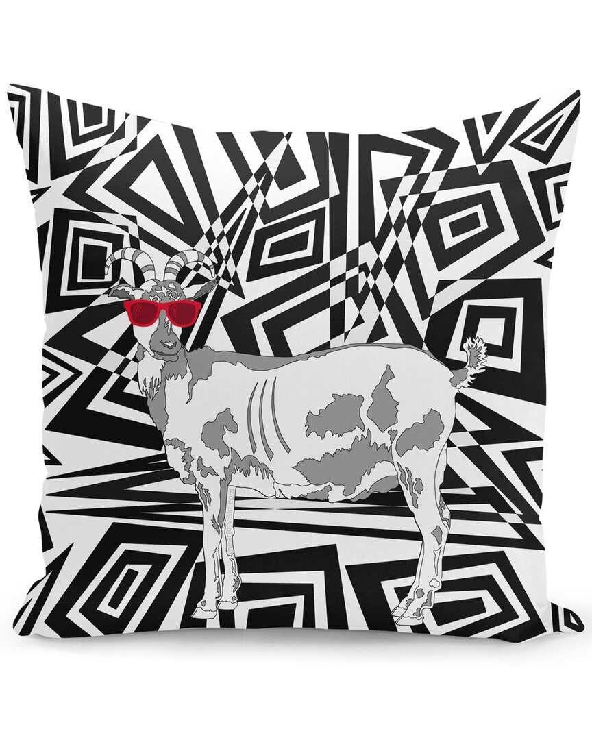 Curioos Goat In Red Sunglasses Abstract Pillow In Black