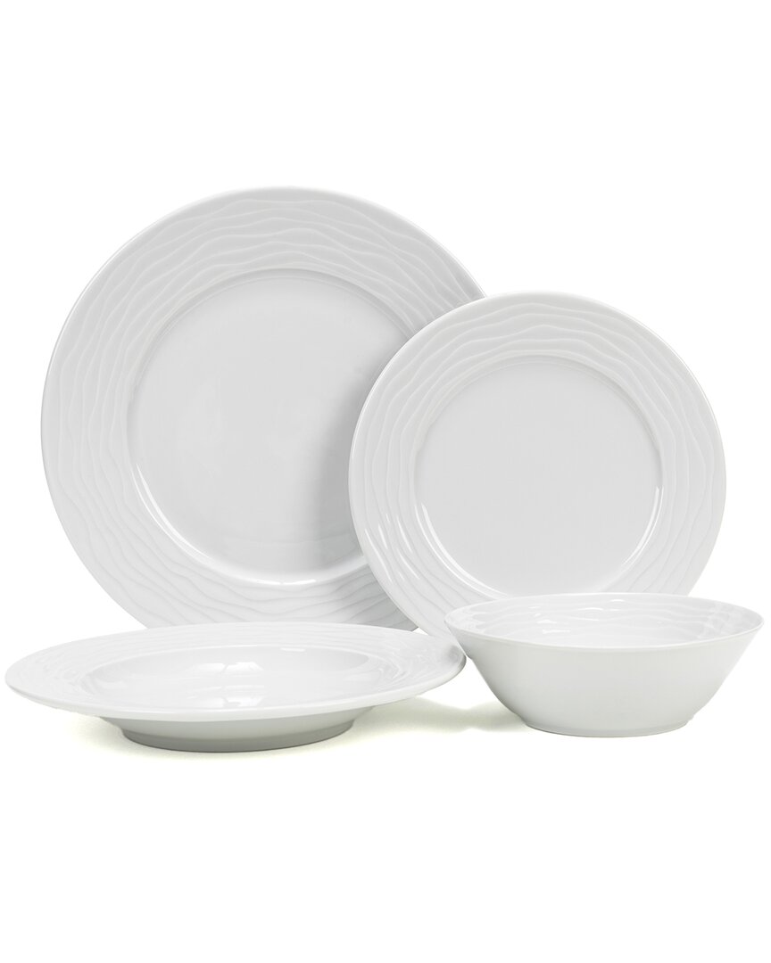 French Home White Wave Porcelain 16pc Dinnerware Set In White