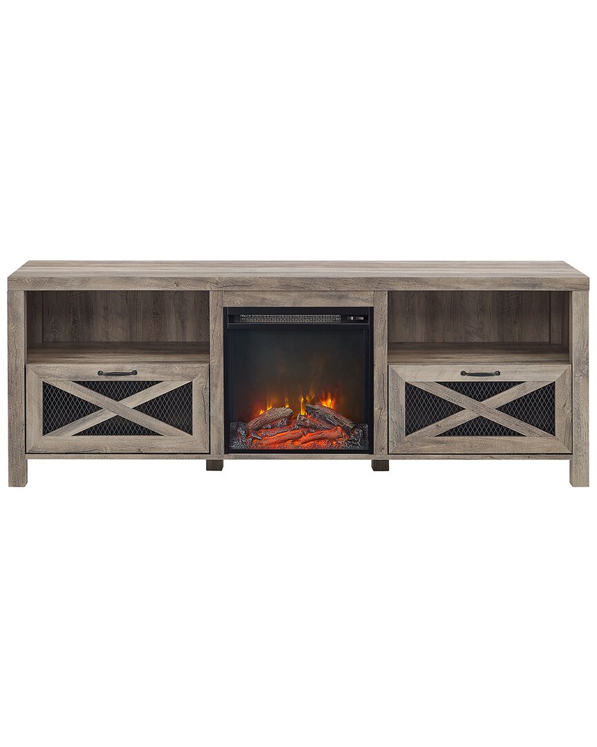 Walker Edison Industrial Farmhouse Metal Mesh Drop-down X-door 70in Fireplace Tv Stand For 80in Tvs In Grey